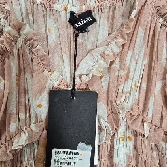 NWT En Saison Women's Gabby Square‎ Tie Sleeve Midi Dress Pink Floral Size Small - Picture 13 of 14